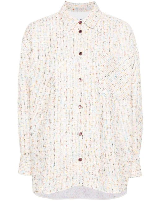 MSGM White Long-sleeve Tweed Shirt