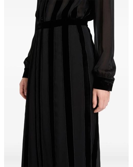 Ports 1961 Black Velvet-Panelled Midi Skirt