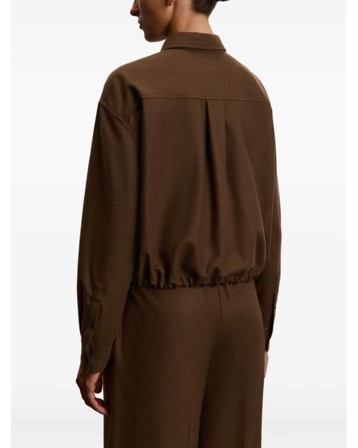 12 STOREEZ Brown Zip-Up Crop Shirt