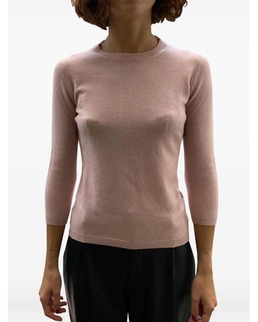 LA ROSE Pink Crew-Neck Cashmere Sweater