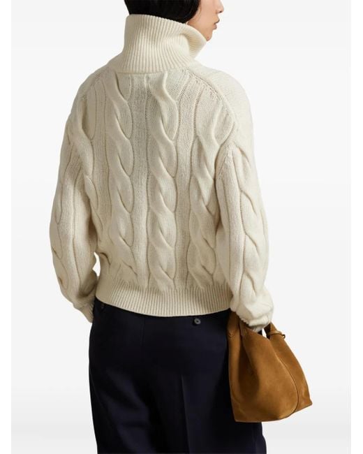 Cardigan En Maille Torsadée À Col Montant Polo Ralph Lauren en coloris White