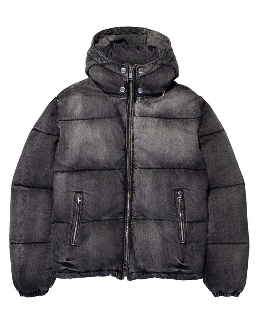 Purple Brand Black Denim Padded Hooded Jacket for men