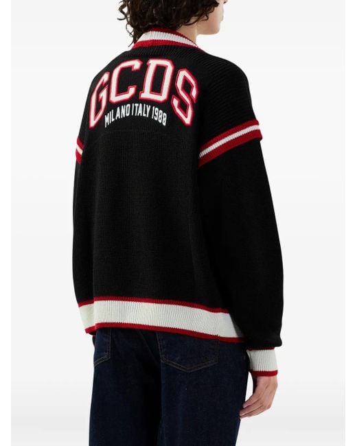 Gcds Black Logo-Embroidered Cardigan