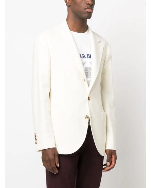 Brunello Cucinelli Natural Single-Breasted Wool-Blend Blazer for men