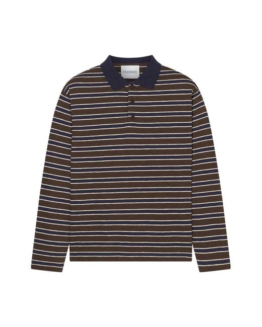 Closed Brown Striped Long-Sleeve Polo Shirt for men