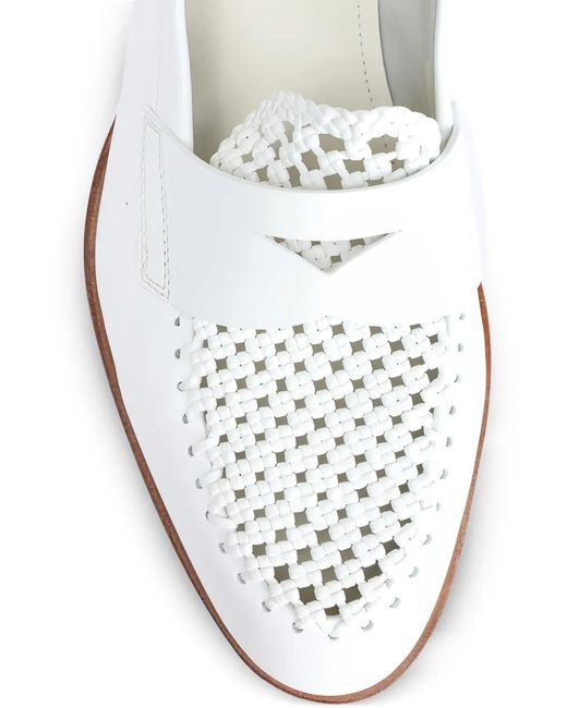 Santoni White Luce Woven-Leather Loafers