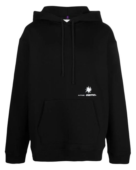 OAMC Black Logo-Print Drawstring Hoodie for men