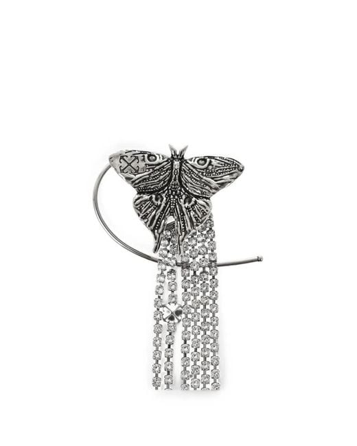 Off-White c/o Virgil Abloh White Single Butterfly-Shaped Earring With Rhinestones