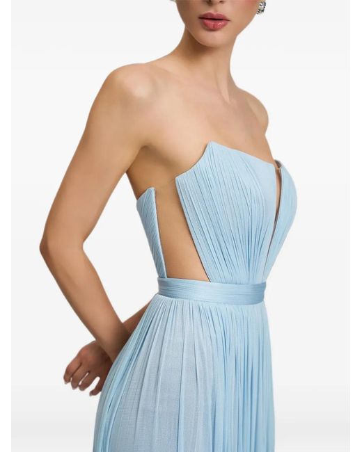 Cristallini Blue Serena Pleated Silk Maxi Dress
