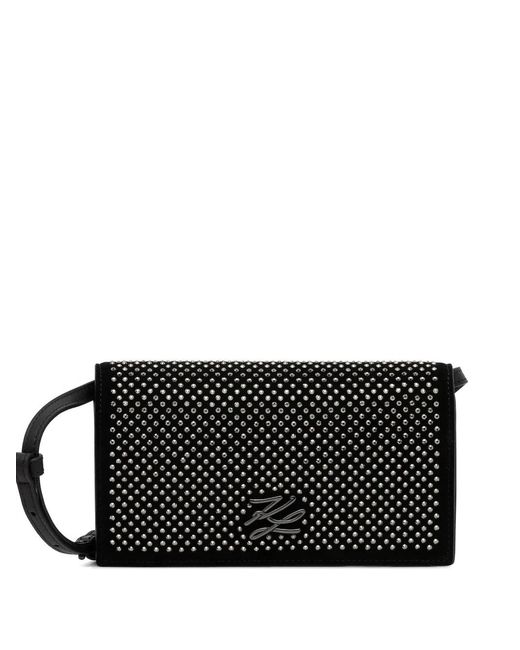 Karl Lagerfeld Black Studded-Logo Cross Body Bag