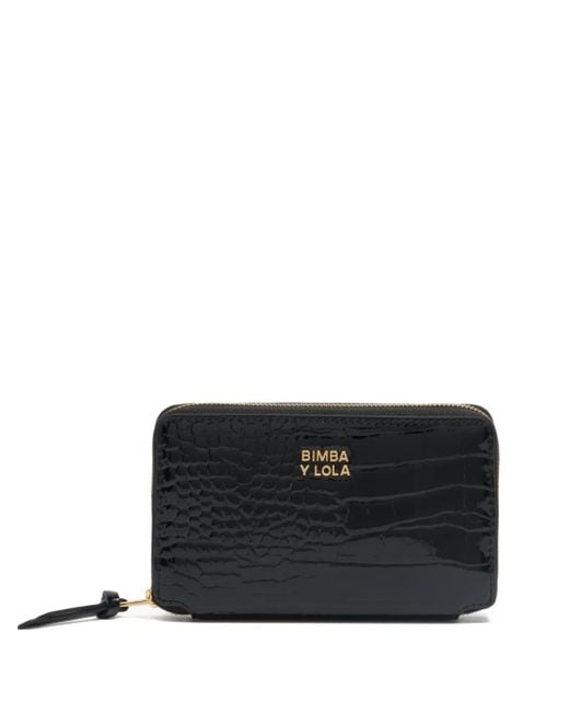 Bimba Y Lola Black Crocodile-Effect Zip-Around Wallet