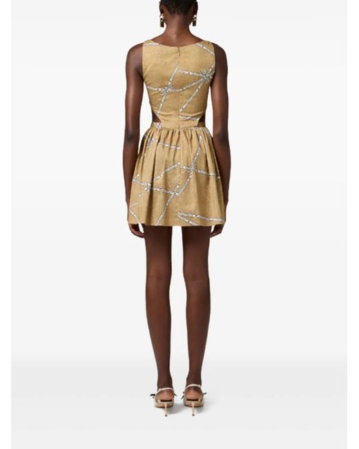 Elisabetta Franchi Natural Printed Cut-Out Mini Dress