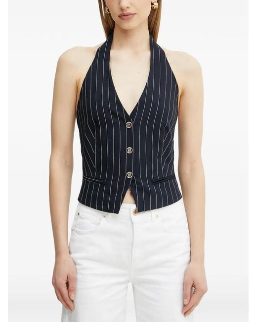 Fracomina Blue Pinstripe Buttoned Halter Top