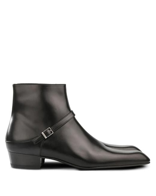Saint Laurent Black Augustin Buckle-Detail Boots for men