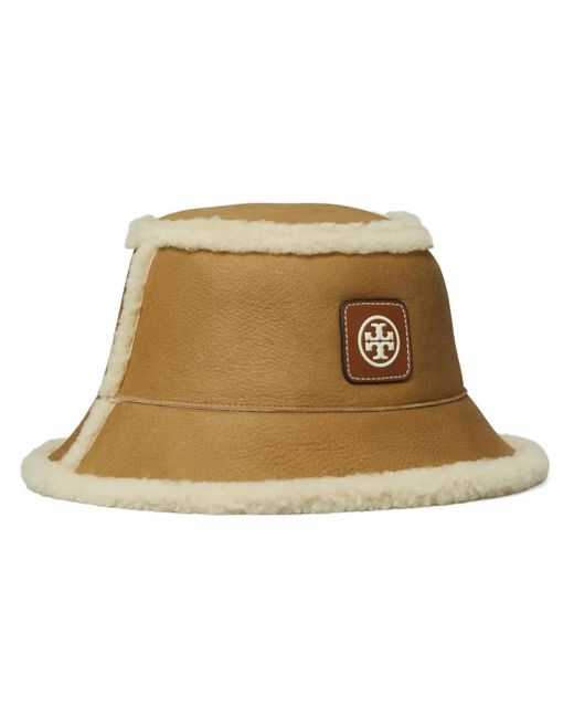 Tory Burch Natural Reversible Shearling Bucket Hat