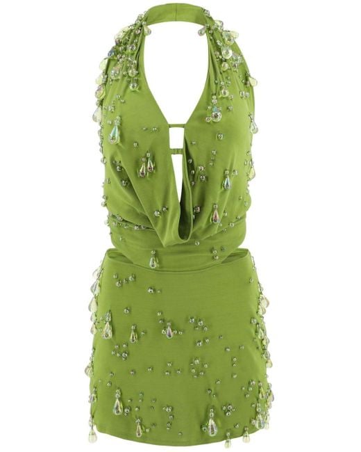 Cult Gaia Green Issey Bead-embellished Mini Dress
