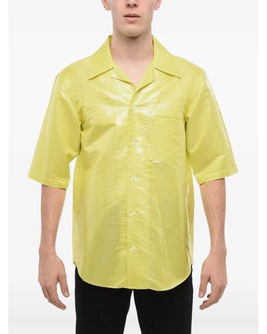 McQueen Yellow Textured-Finish Short-Sleeve Shirt for men