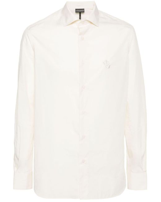 Emporio Armani White Logo-embroidered Poplin Shirt for men