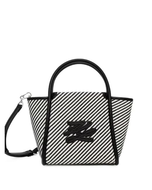 Karl Lagerfeld Black Woven-Design Logo-Patch Tote Bag