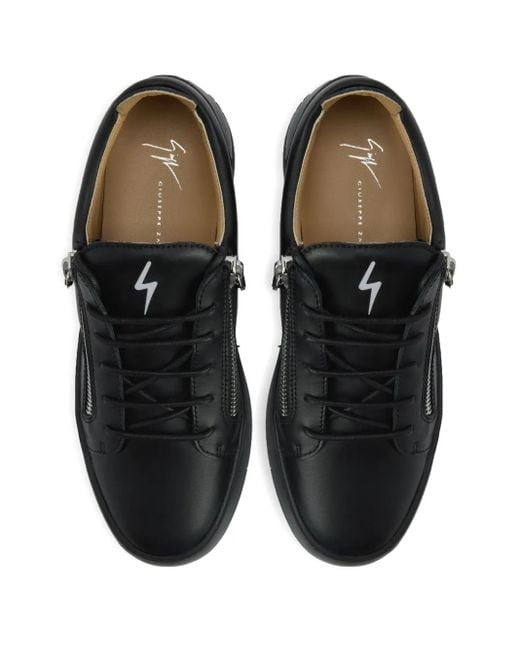 Giuseppe Zanotti Black Frankie Zip-Detail Leather Sneakers for men