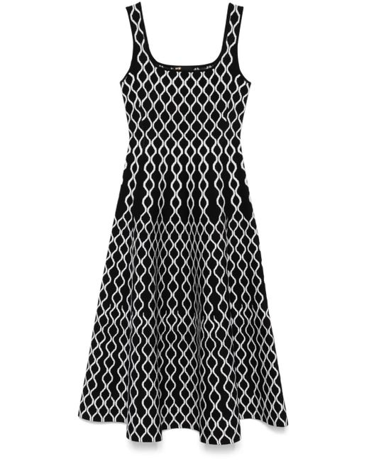 Maje Black Geometric-Print Midi Dress