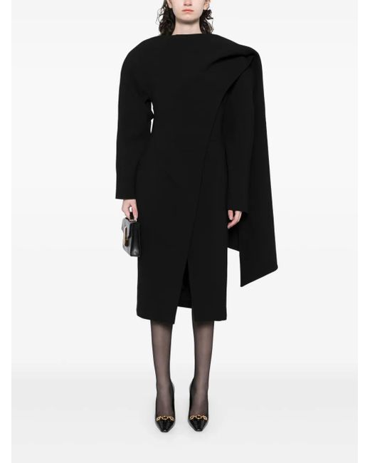 Mugler Black Scarf Wool Coat
