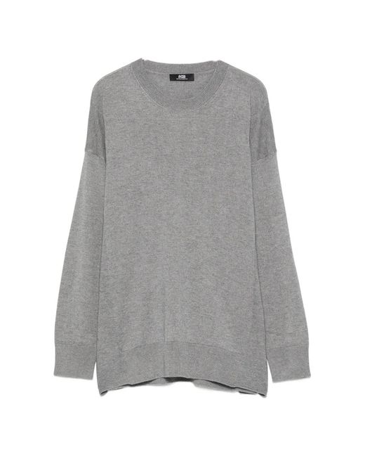 Alpha Studio Gray Side-Slit Crew Neck Sweater