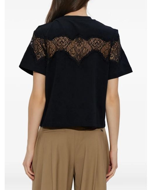 AllSaints Black Lisa Lace-Panel T-Shirt