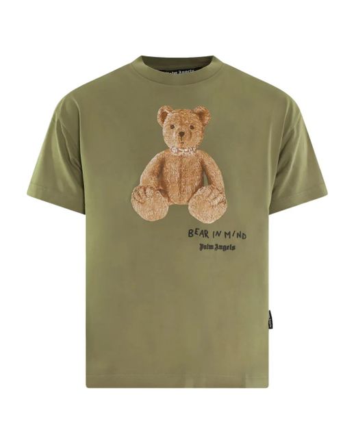 Palm Angels Green Teddy Bear-Print Cotton T-Shirt for men