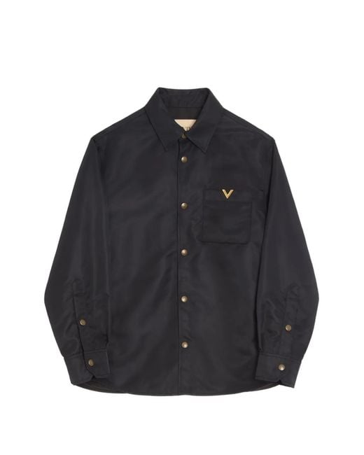 Valentino Garavani Blue Nylon Shirt Jacket With Vgold for men