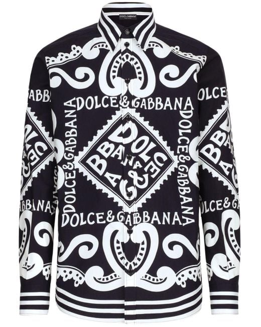 Dolce & Gabbana Black Logo-print Poplin Shirt for men