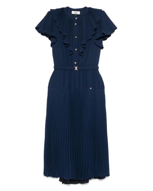 Nissa Blue Pleated Midi Dress