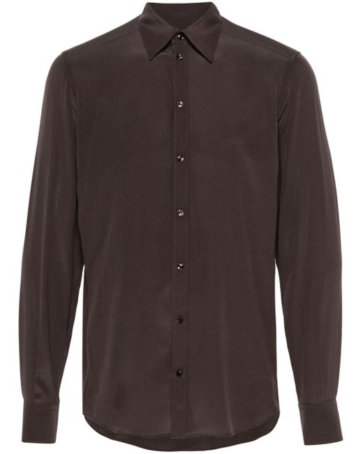 Dolce & Gabbana Brown Classic-collar Silk Shirt for men
