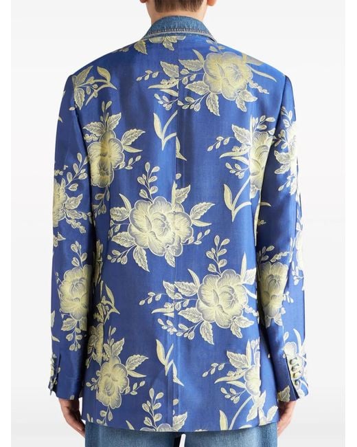 Etro Blue Printed Jacquard Double Breasted Jacket