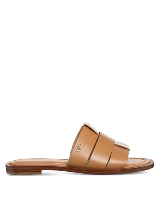 MICHAEL Michael Kors Brown Leather Cross-Strap Flat Sandals