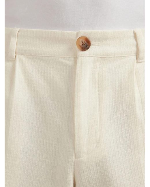 CHE White Pleated Cotton Shorts for men