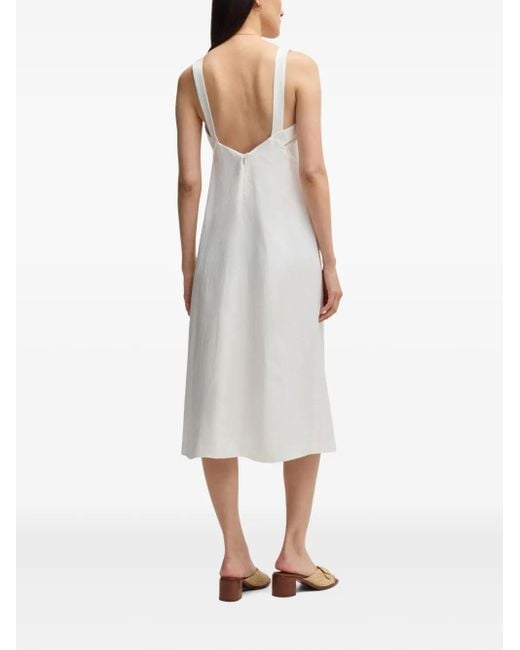 Boss White V-Neck Midi Dress