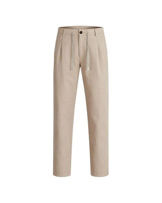 Eleventy Natural Pleated Drawstring Trousers for men