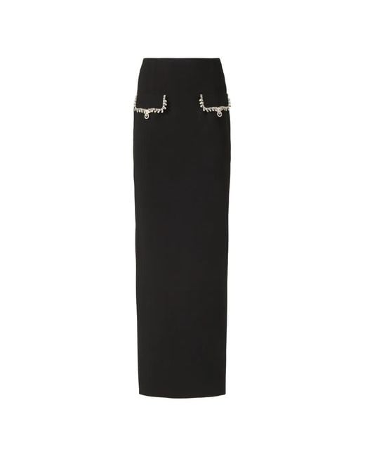 Costarellos Black Stara Crystal-Chain Pencil Maxi Skirt