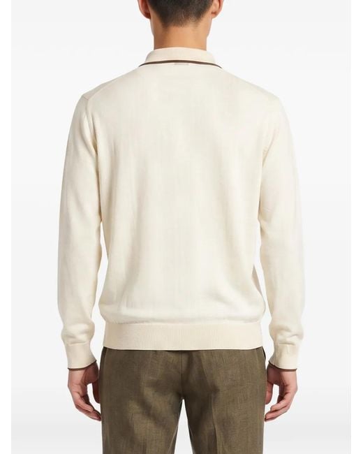 Kiton White Contrast-Trim Long-Sleeve Polo Shirt for men