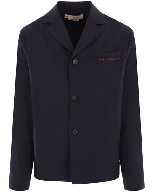 Marni Blue Embroidered-Logo Jacket for men