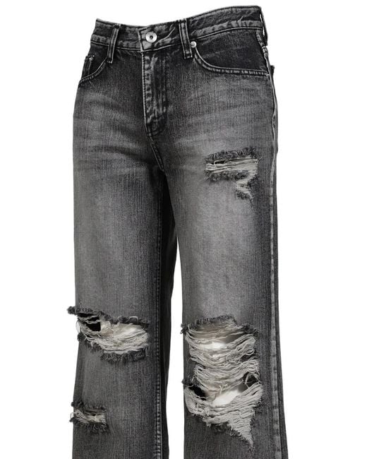 BOHEMSEO Gray Distressed Wide-Leg Jeans