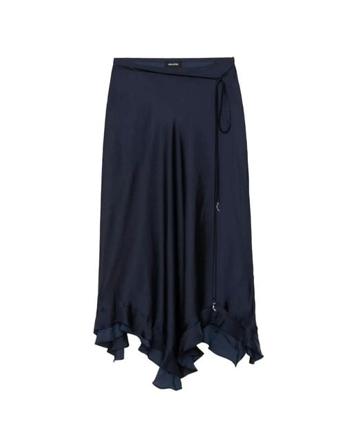 Zadig & Voltaire Blue Asymmetric Ruffled Midi Skirt
