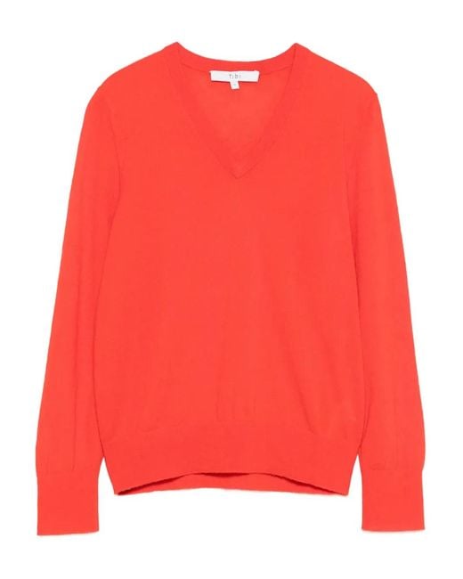 Tibi Red V-Neck Long-Sleeve Sweater