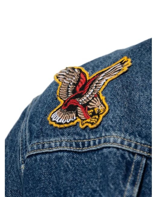 AllSaints Blue Exile Slim-Fit Patch-Embellished Denim Jacket for men