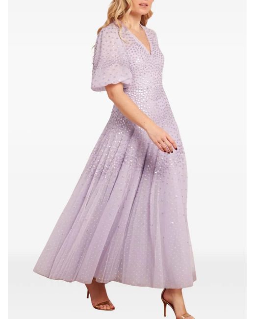 Needle & Thread Purple Scallop Sequin V-Neck Gown