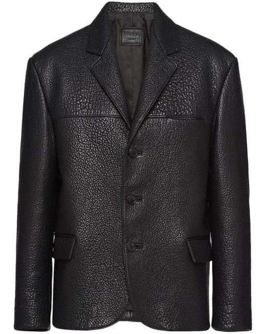 Prada Black Leather Single-breasted Blazer for men