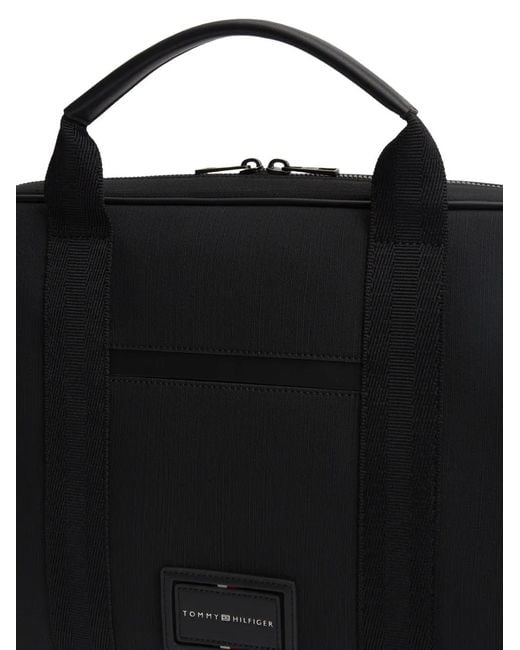 Tommy Hilfiger Black Logo-Patch Laptop Bag for men