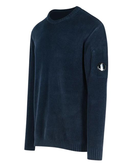 C P Company Blue Ribbed Pocket-Sleeve Sweater for men