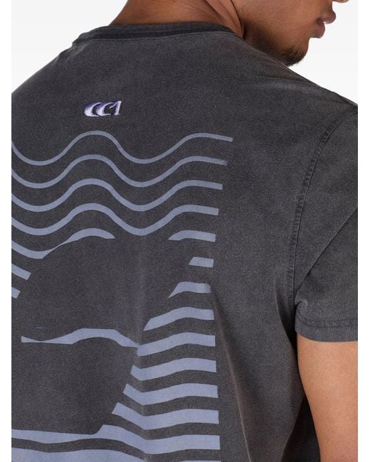 CIARAN Gray Washed-Effect Wave-Print T-Shirt